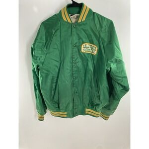 Vintage K-Brand Satin Bomber Jacket Size Large Nylon Green California Cooler USA
